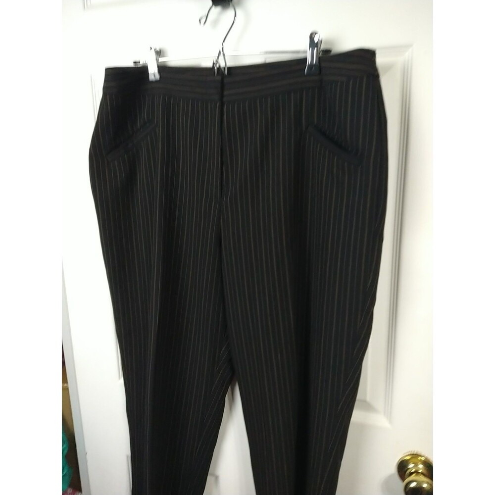 Herman Geist Woman 16 Dress Pants Black Gold Pinstriped Flat Front Trousers - Picture 2 of 9
